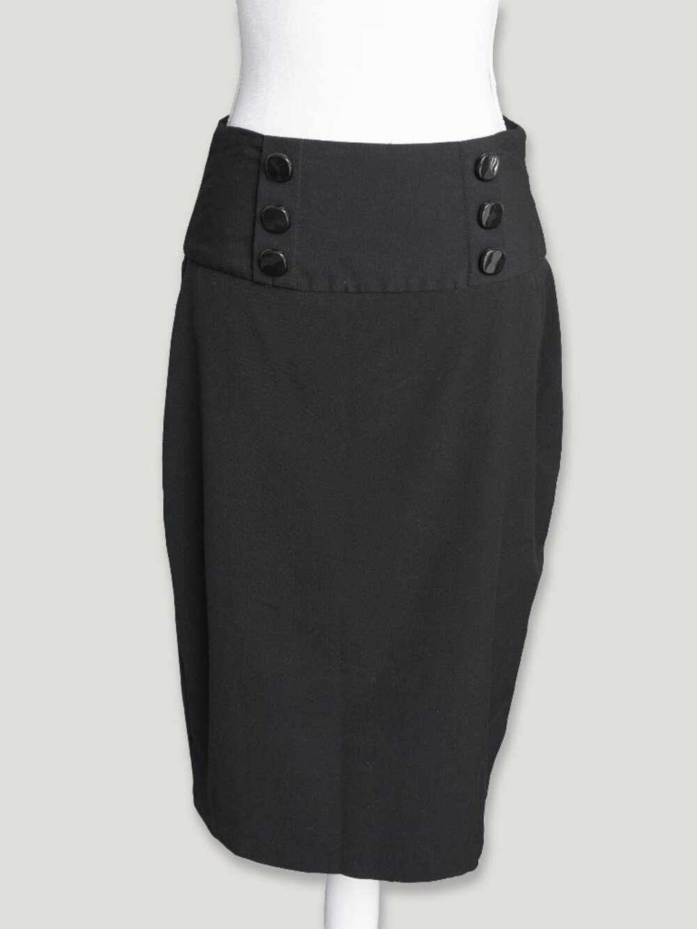 VIntage Y2k Pencil Skirt Black High Waist Iz Byer Pin Up Vamp Sailor Button Midi